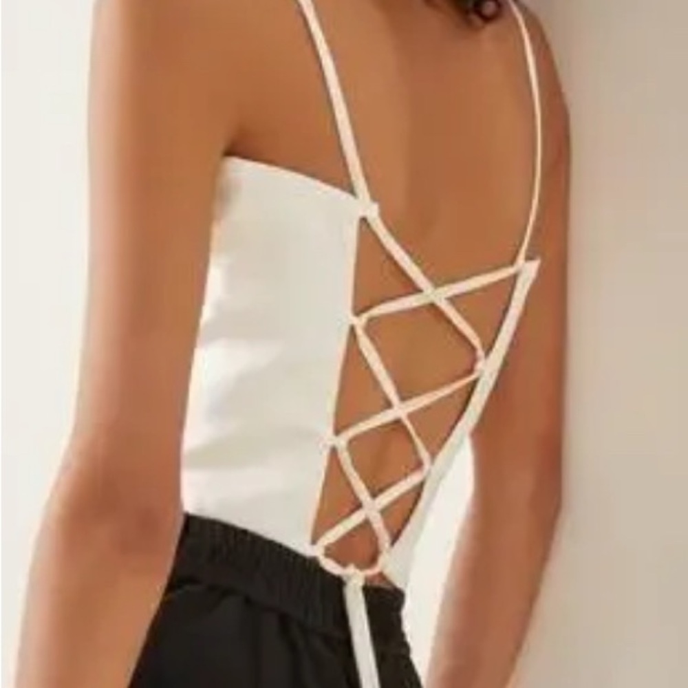 The Gauge81 Turin Cream Viscose Corset Crop Top Lace-Up Back, XS